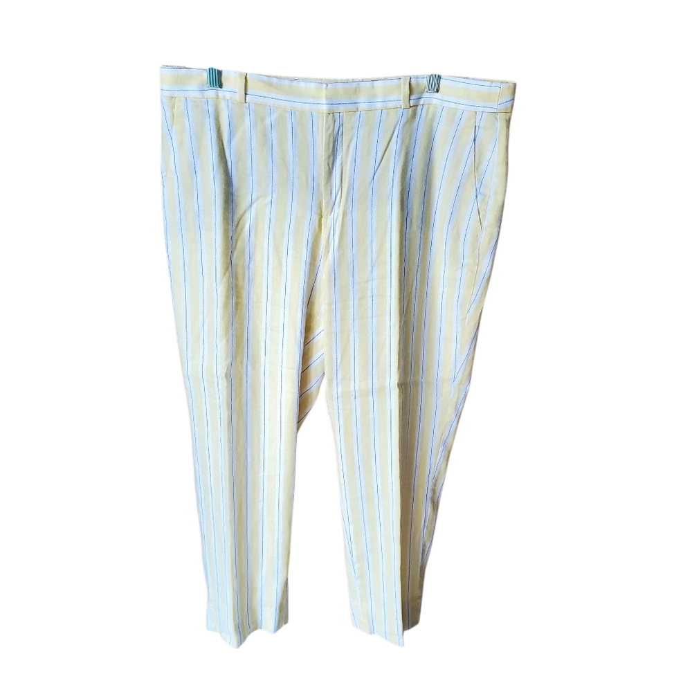 Banana Republic Linen Avery Striped Pants Trousers Yellow White 12 - Picture 2 of 5